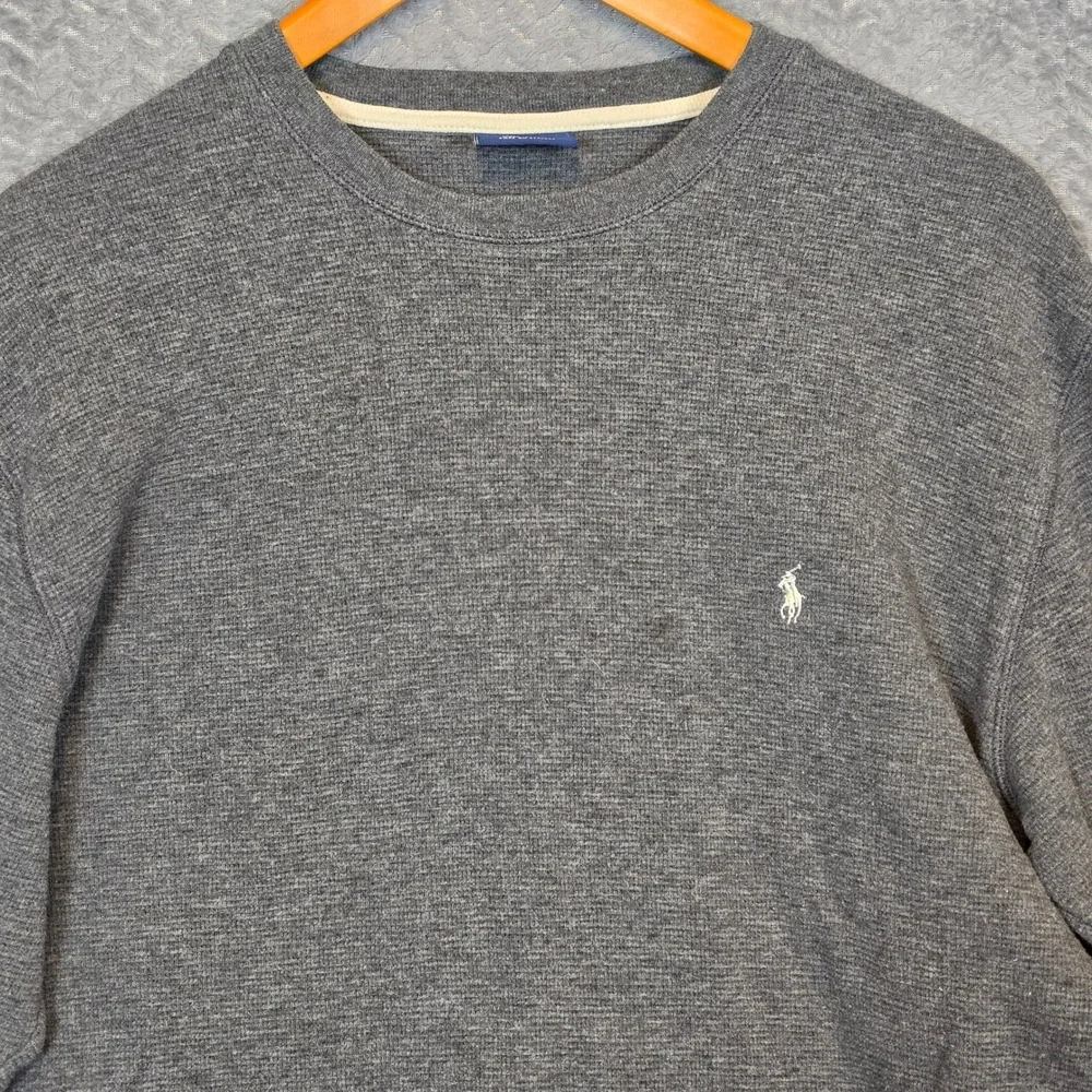 Polo Ralph Lauren Mens XL Grey Waffle Knit Thermal Long Sleeve Sleepwear Shirt
